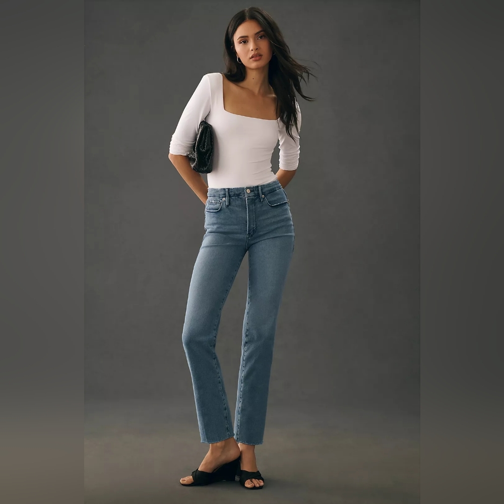 Good American Good Straight High-Rise Jeans, Size 6/28